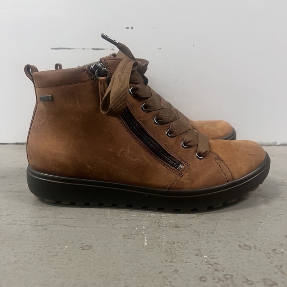 Ecco Shoes - ECCO Women's Brown Leather High Top Sneakers Boots Zip Lace Comfort EU 38 US 7